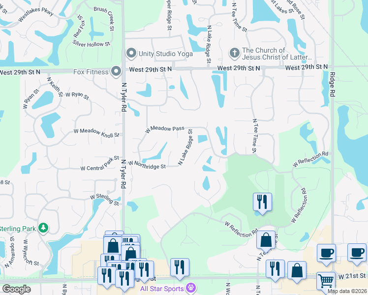 map of restaurants, bars, coffee shops, grocery stores, and more near 2710 West Northridge Street in Wichita