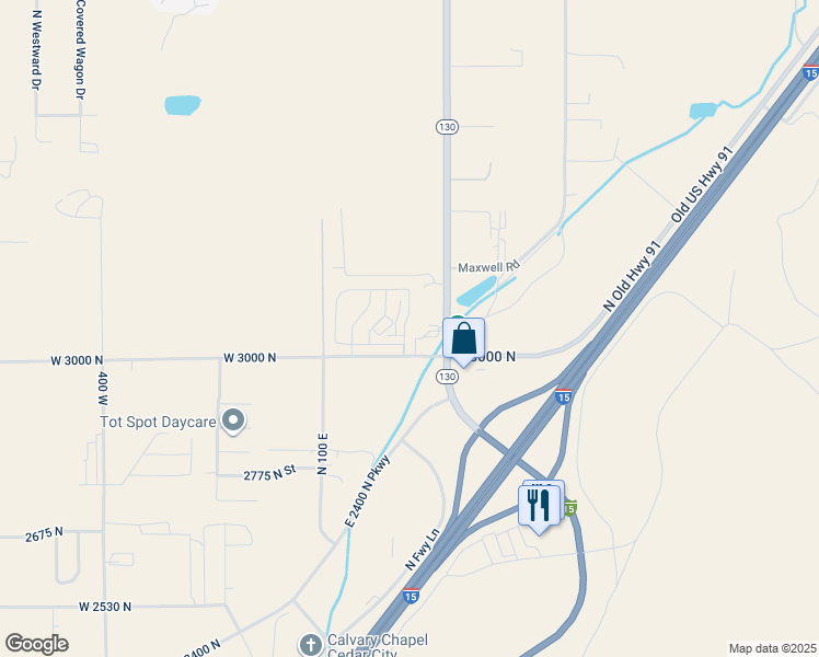 map of restaurants, bars, coffee shops, grocery stores, and more near 3050 275 East Street in Cedar City