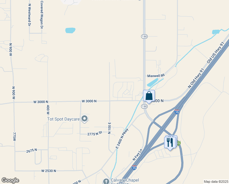 map of restaurants, bars, coffee shops, grocery stores, and more near 3044 125 East Street in Cedar City