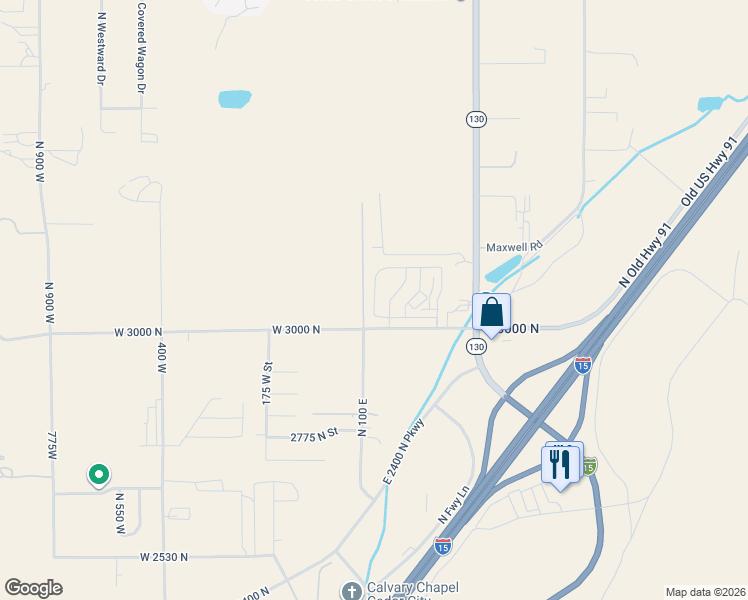 map of restaurants, bars, coffee shops, grocery stores, and more near 3046 North 125 East in Cedar City