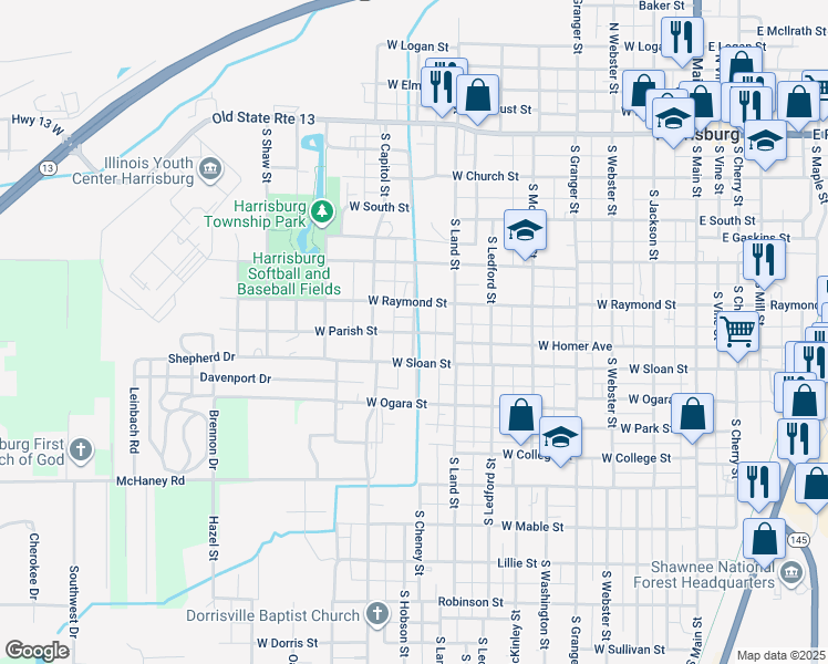 map of restaurants, bars, coffee shops, grocery stores, and more near 682 West Parish Street in Harrisburg