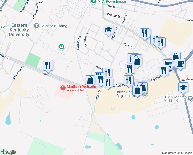 map of restaurants, bars, coffee shops, grocery stores, and more near 410 Artz Drive in Richmond