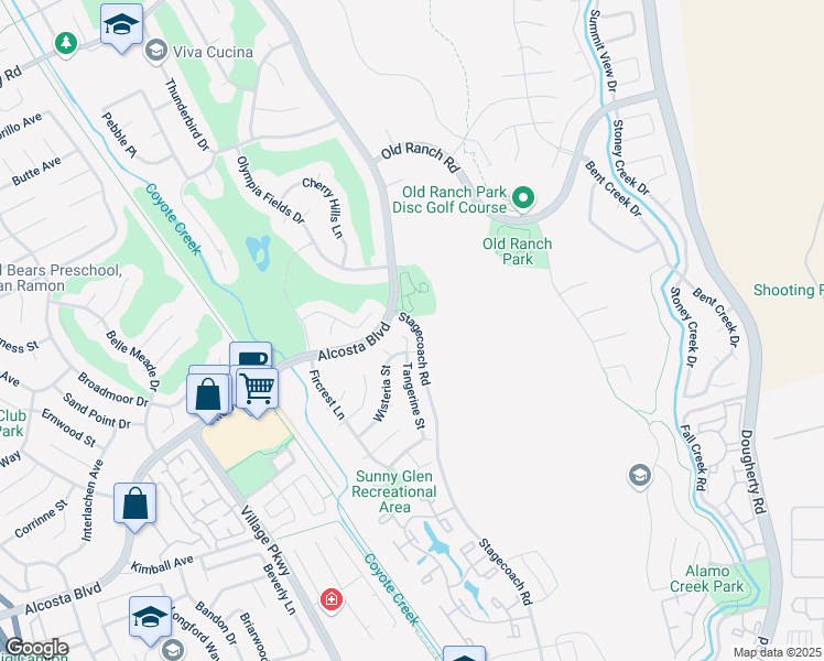 map of restaurants, bars, coffee shops, grocery stores, and more near 9300 Alcosta Boulevard in San Ramon