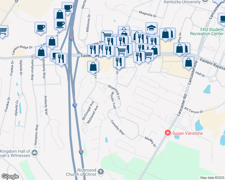 map of restaurants, bars, coffee shops, grocery stores, and more near 101 Oroark Avenue in Richmond