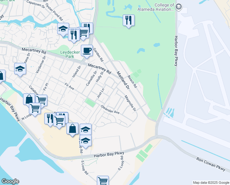 map of restaurants, bars, coffee shops, grocery stores, and more near 1038 Melrose Avenue in Alameda