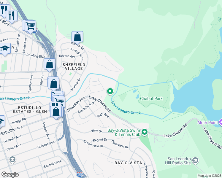 map of restaurants, bars, coffee shops, grocery stores, and more near 1811 Sylvian Circle in San Leandro