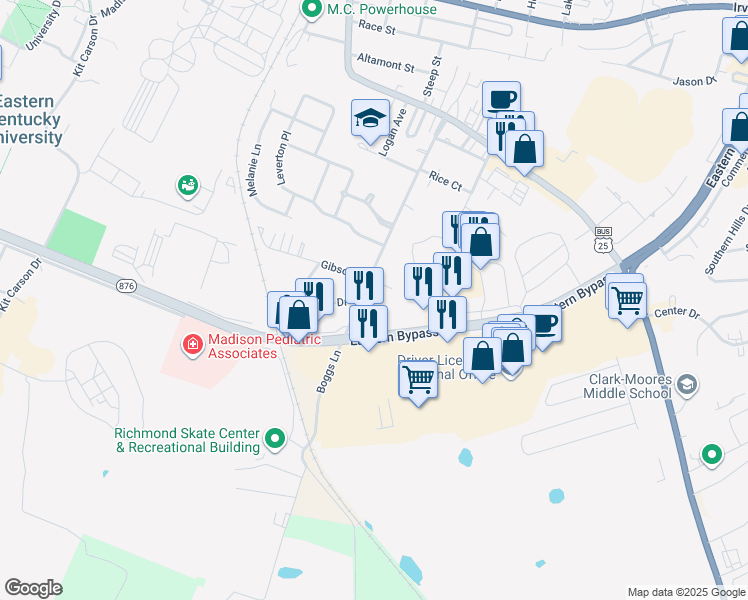 map of restaurants, bars, coffee shops, grocery stores, and more near 243 Boggs Lane in Richmond