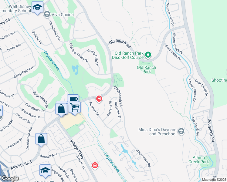 map of restaurants, bars, coffee shops, grocery stores, and more near 229 Tangerine Court in San Ramon