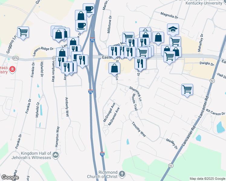 map of restaurants, bars, coffee shops, grocery stores, and more near 162 South Killarney Lane in Richmond