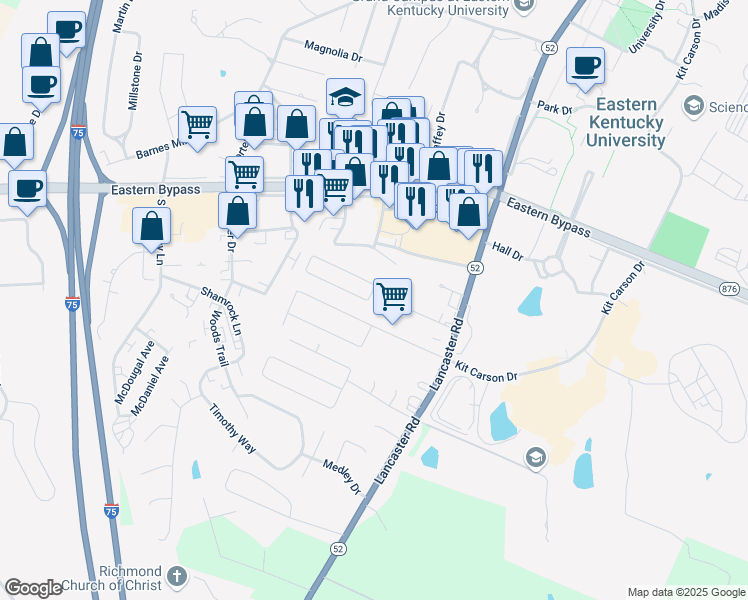 map of restaurants, bars, coffee shops, grocery stores, and more near 266 Brittany Circle in Richmond