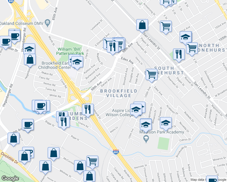 map of restaurants, bars, coffee shops, grocery stores, and more near 332 Ghormley Avenue in Oakland