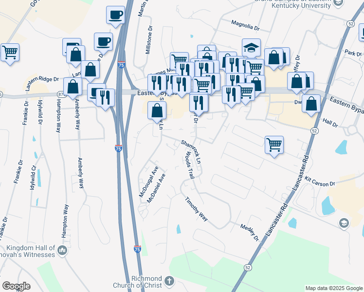 map of restaurants, bars, coffee shops, grocery stores, and more near 101 Oroark Avenue in Richmond