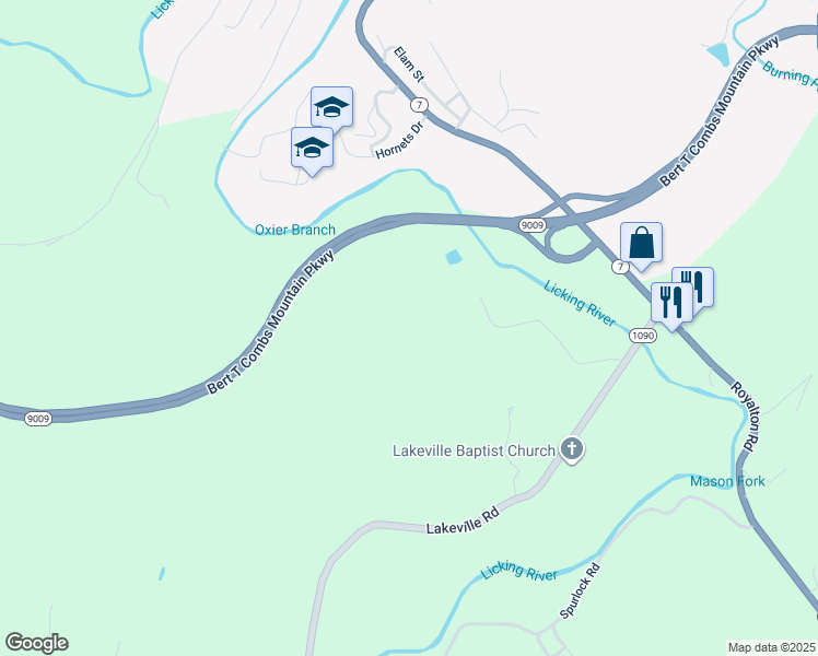 map of restaurants, bars, coffee shops, grocery stores, and more near John C Conley Road in Salyersville