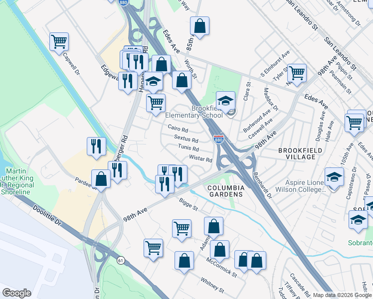 map of restaurants, bars, coffee shops, grocery stores, and more near 246 Tunis Road in Oakland