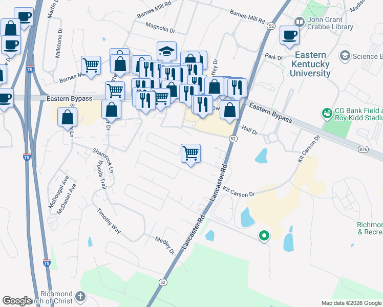 map of restaurants, bars, coffee shops, grocery stores, and more near 266 Brittany Circle in Richmond
