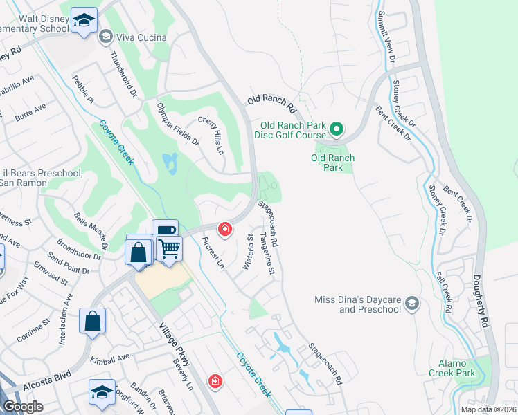 map of restaurants, bars, coffee shops, grocery stores, and more near 229 Tangerine Court in San Ramon