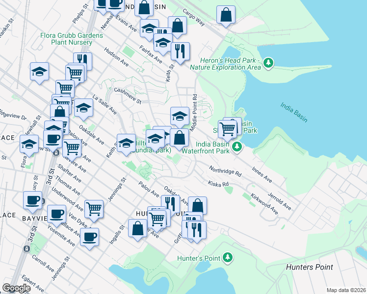 map of restaurants, bars, coffee shops, grocery stores, and more near 17 Bertha Lane in San Francisco