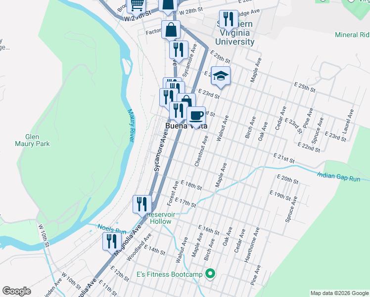 map of restaurants, bars, coffee shops, grocery stores, and more near 1952 Magnolia Avenue in Buena Vista
