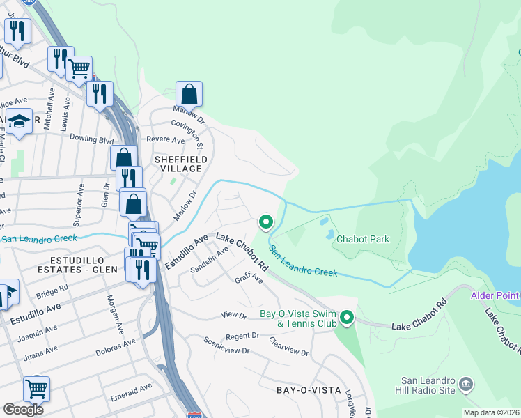 map of restaurants, bars, coffee shops, grocery stores, and more near 1811 Sylvian Circle in San Leandro