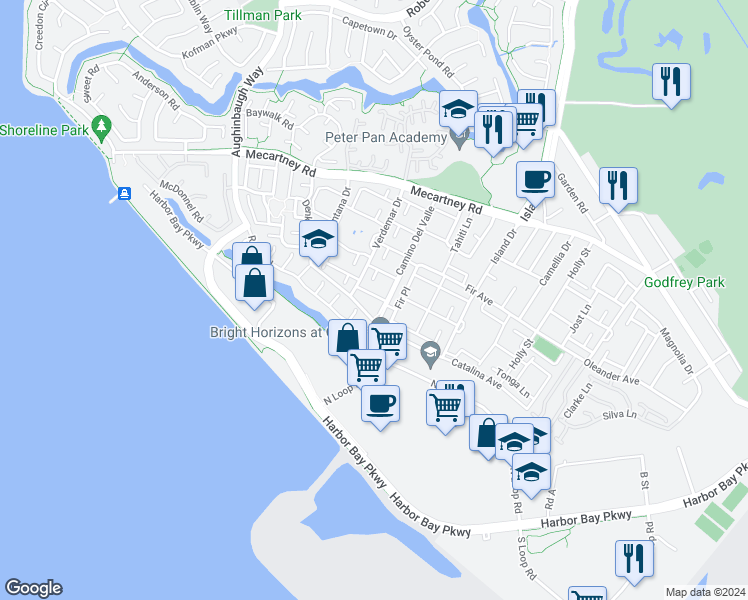 map of restaurants, bars, coffee shops, grocery stores, and more near 3118 El Paseo in Alameda
