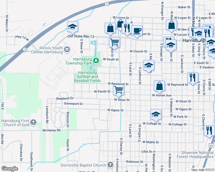 map of restaurants, bars, coffee shops, grocery stores, and more near 682-798 West Parish Street in Harrisburg