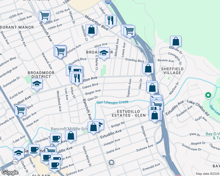 map of restaurants, bars, coffee shops, grocery stores, and more near 978 Begier Avenue in San Leandro