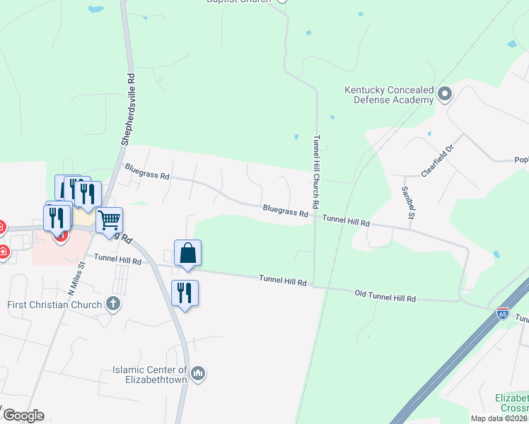 map of restaurants, bars, coffee shops, grocery stores, and more near 511 Bluegrass Road in Elizabethtown