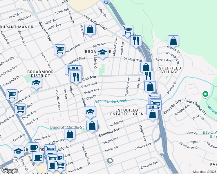 map of restaurants, bars, coffee shops, grocery stores, and more near 978 Begier Avenue in San Leandro