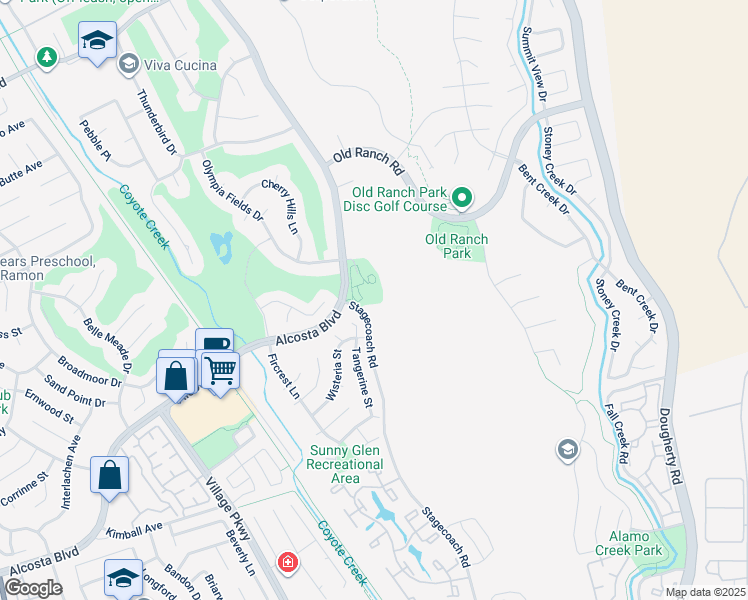 map of restaurants, bars, coffee shops, grocery stores, and more near 9300 Alcosta Boulevard in San Ramon