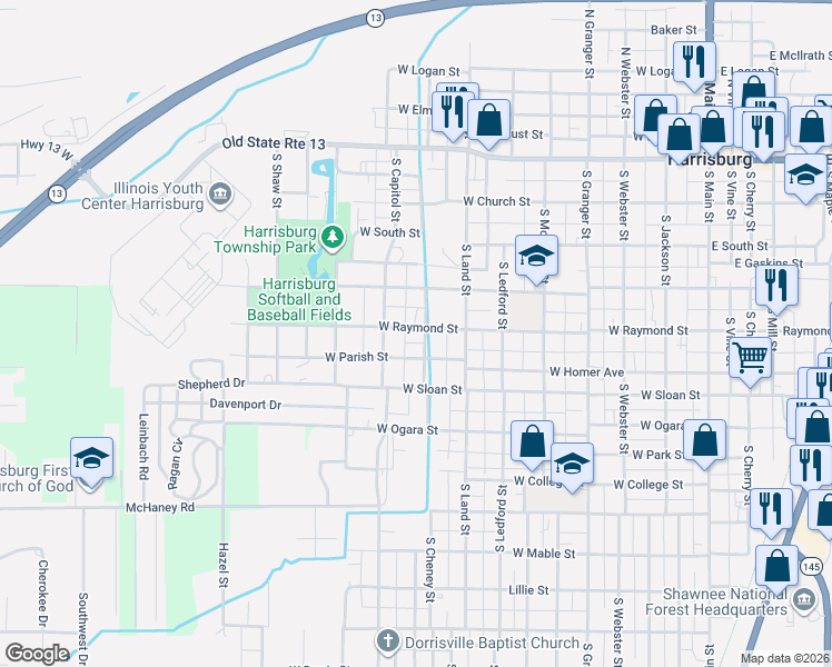 map of restaurants, bars, coffee shops, grocery stores, and more near 600-670 West Parish Street in Harrisburg