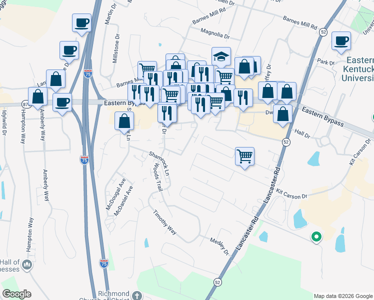 map of restaurants, bars, coffee shops, grocery stores, and more near 252 Wayne Drive in Richmond