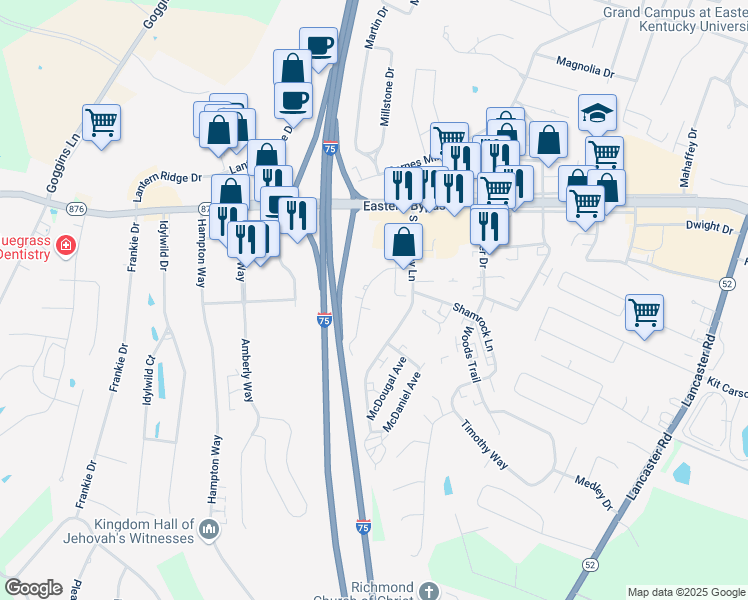 map of restaurants, bars, coffee shops, grocery stores, and more near 164 South Killarney Lane in Richmond
