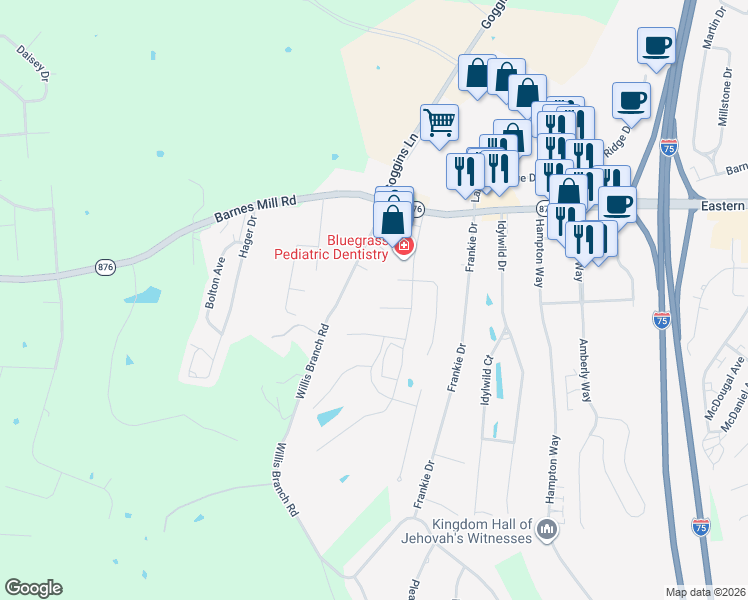 map of restaurants, bars, coffee shops, grocery stores, and more near 717 Glen Abbey Way in Richmond
