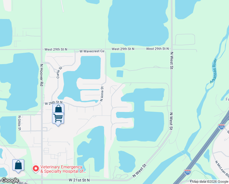 map of restaurants, bars, coffee shops, grocery stores, and more near Emerald Bay St in Wichita