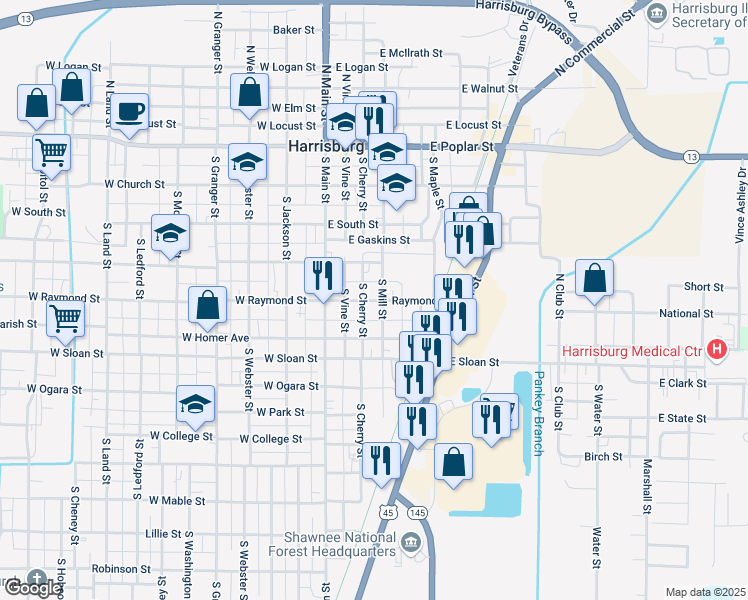 map of restaurants, bars, coffee shops, grocery stores, and more near 420 South Mill Street in Harrisburg