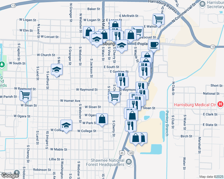 map of restaurants, bars, coffee shops, grocery stores, and more near 401-699 S Cherry St in Harrisburg