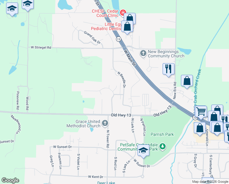 map of restaurants, bars, coffee shops, grocery stores, and more near 501 Lexington Court in Carbondale