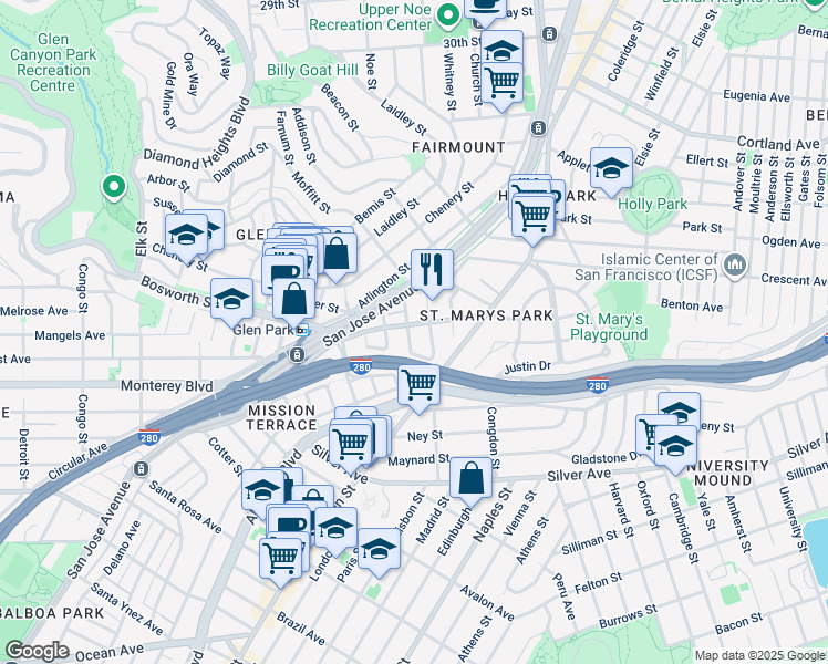 map of restaurants, bars, coffee shops, grocery stores, and more near in San Francisco