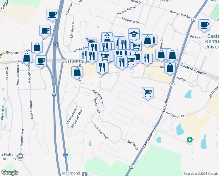 map of restaurants, bars, coffee shops, grocery stores, and more near 252 Wayne Drive in Richmond