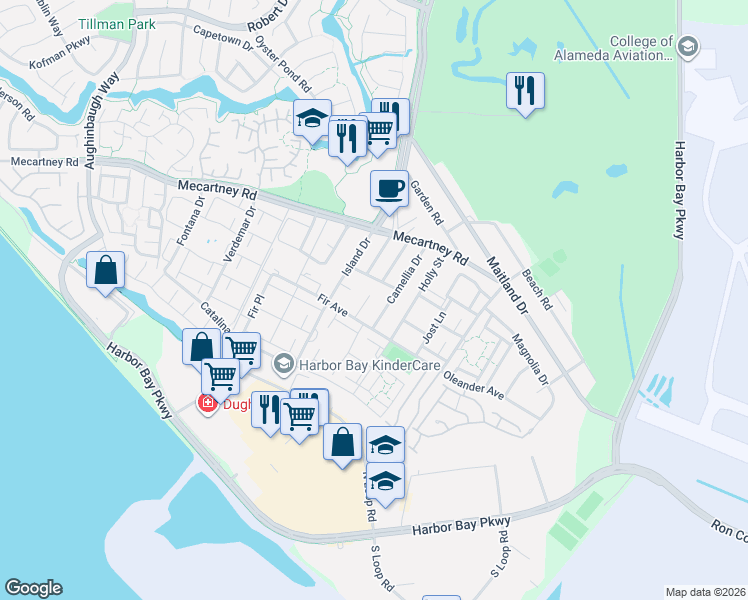 map of restaurants, bars, coffee shops, grocery stores, and more near 1064 Gardenia Terrace in Alameda