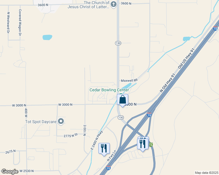 map of restaurants, bars, coffee shops, grocery stores, and more near 275 3100 North in Cedar City