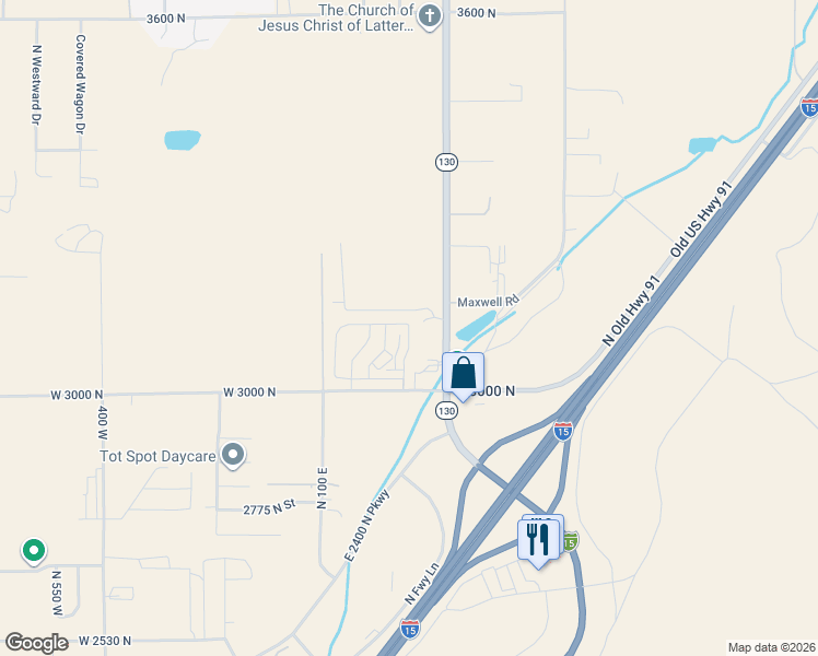 map of restaurants, bars, coffee shops, grocery stores, and more near 275 3100 North in Cedar City