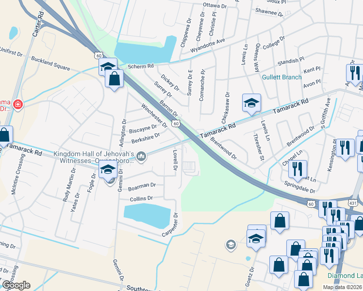 map of restaurants, bars, coffee shops, grocery stores, and more near 3700-3704 Winchester Drive in Owensboro