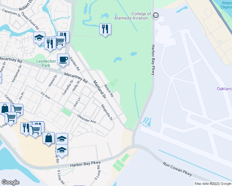 map of restaurants, bars, coffee shops, grocery stores, and more near 1414 Seminary Avenue in Alameda