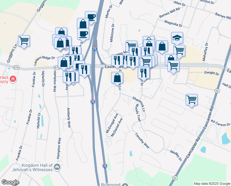map of restaurants, bars, coffee shops, grocery stores, and more near 236 Wray Court in Richmond