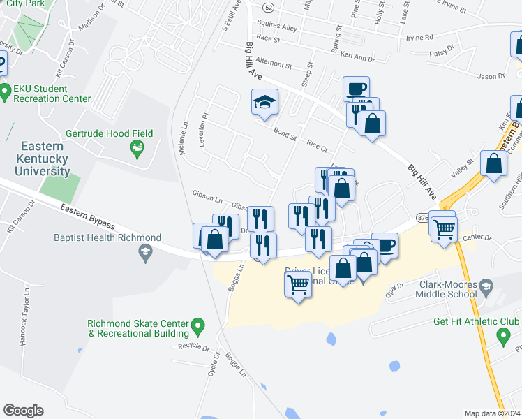 map of restaurants, bars, coffee shops, grocery stores, and more near 502 Leverton Place in Richmond