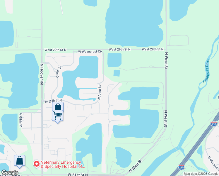 map of restaurants, bars, coffee shops, grocery stores, and more near 4311 Emerald Bay Street in Wichita