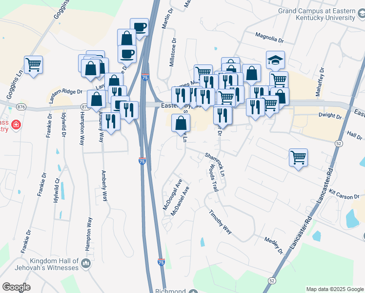 map of restaurants, bars, coffee shops, grocery stores, and more near 148 South Killarney Lane in Richmond