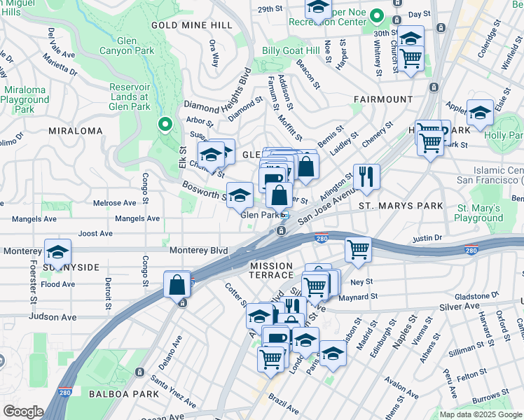 map of restaurants, bars, coffee shops, grocery stores, and more near in San Francisco