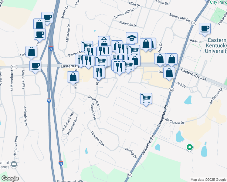 map of restaurants, bars, coffee shops, grocery stores, and more near 235 Wayne Drive in Richmond